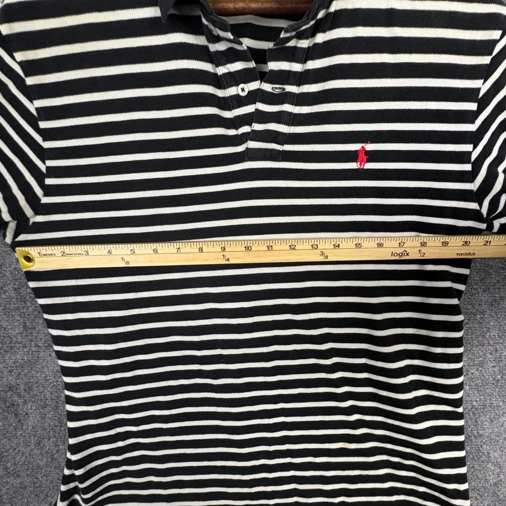Polo Ralph Lauren Polo Shirt Mens L Black White Striped Short Sleeve Pony Logo